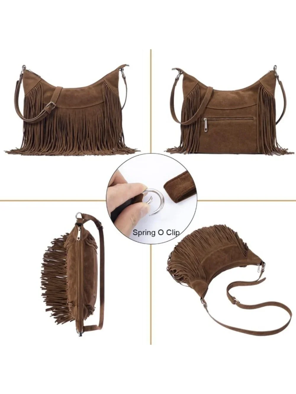 Fringe Hobo Bag for Women | Vegan Suede Shoulder Purse with Tassels & Crossbody